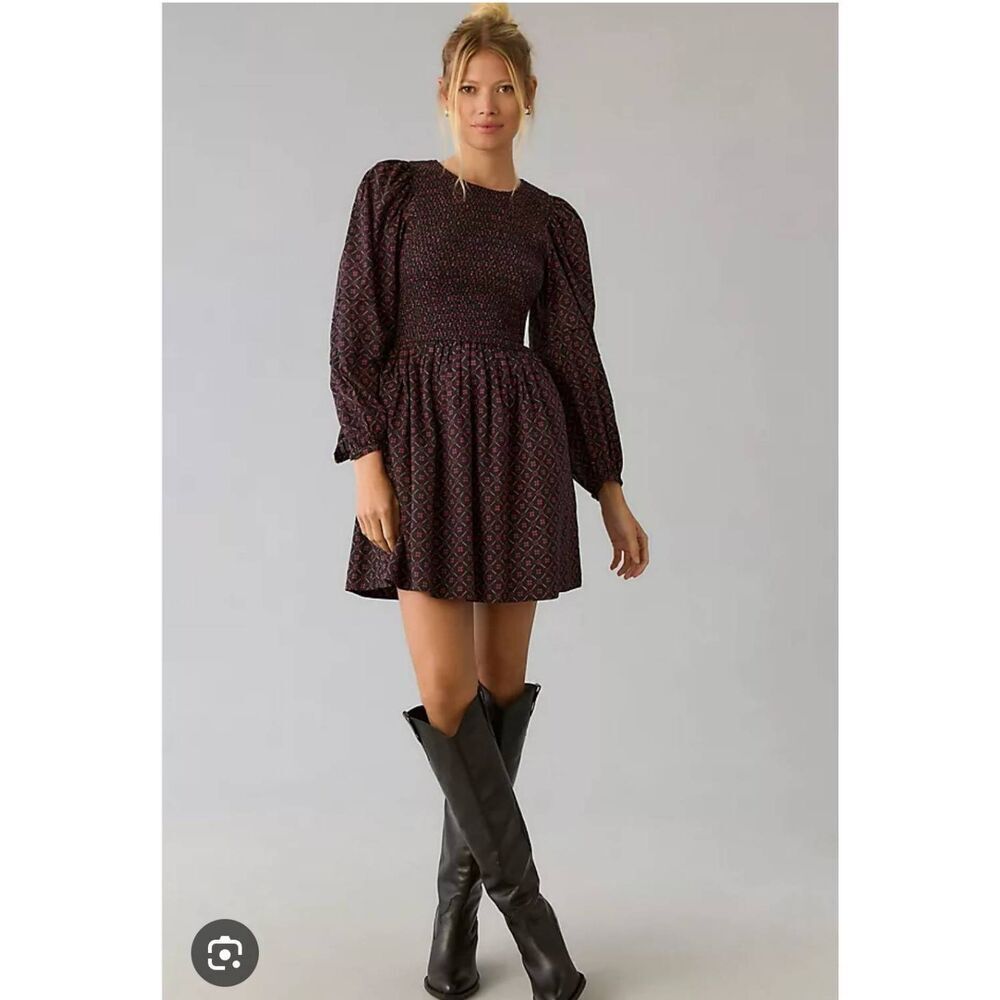 Anthropologie Ciao Lucia Dajana Smocked Long Sleeve Dress Size Medium